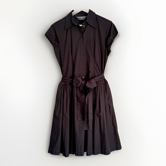 Norma Kamali Women Cap-Sleeve Poplin Pleated Shirt-Dress Size L Preppy Grunge - Picture 3 of 11